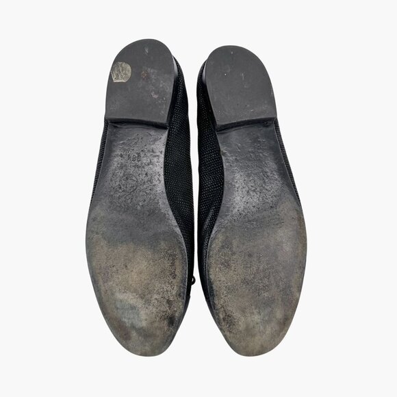 Chanel CC Cap Toe Ballet Flats Black & Gold Textured Shoes Size 38.5 US 7.5-8 - Picture 12 of 14